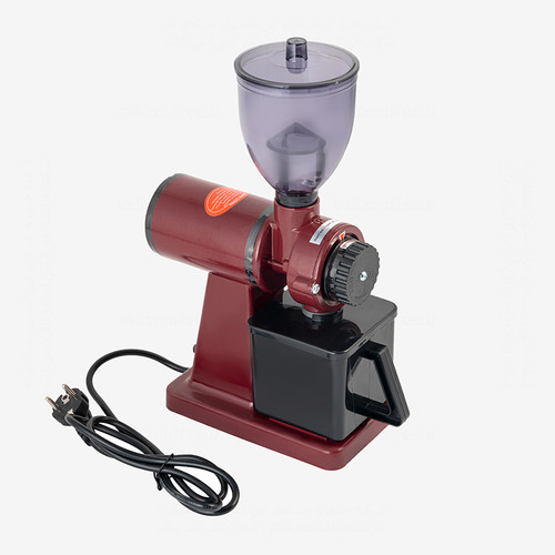 آسیاب قهوه برقی زرشکی با سیم برق و مخزن دانه شفاف