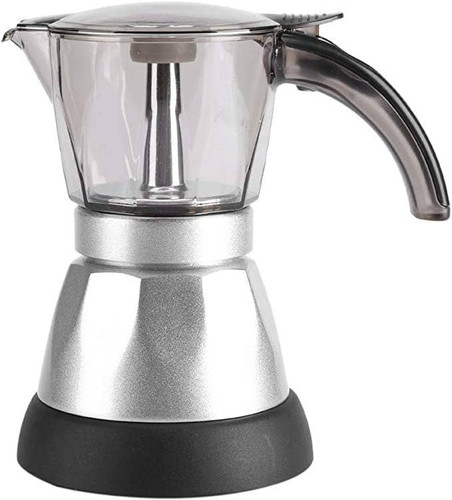 موکاپات برقی با بدنه نقرهای و پارچ شفاف، مناسب تهیه اسپرسو در خانه