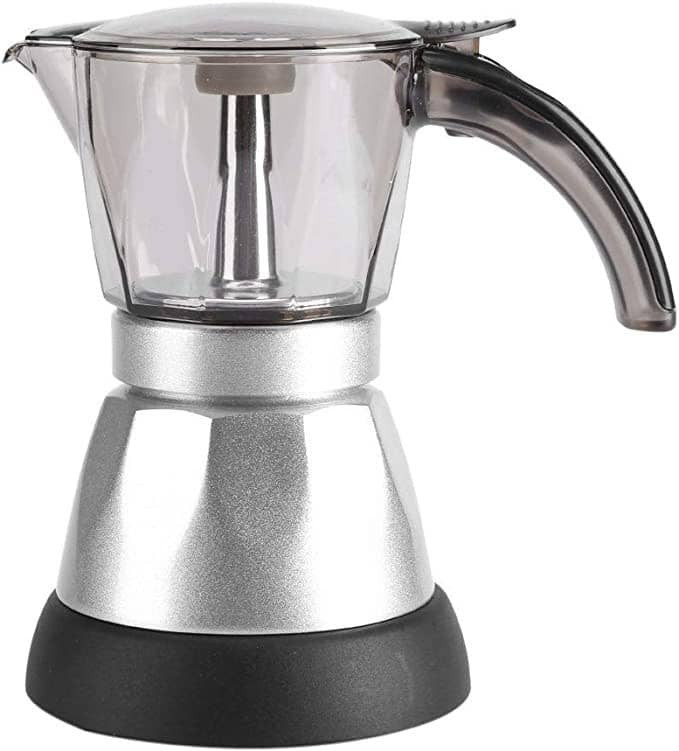 موکاپات برقی با بدنه نقرهای و پارچ شفاف، مناسب تهیه اسپرسو در خانه