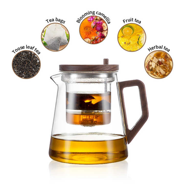 قوری چای با نمایش انواع دمنوشهای قابل استفاده