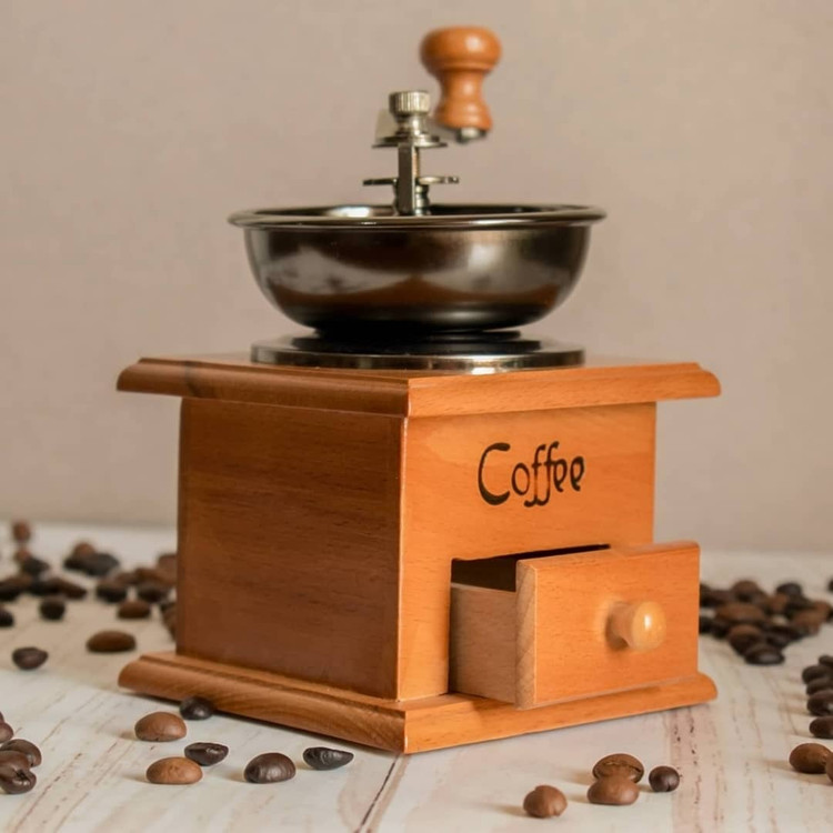 آسیاب دستی قهوه چوبی سایز بزرگ با دسته فلزی و کاسه استیل