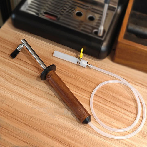 فرچه نظافت استیم وند با دسته چوبی و شلنگ مخصوص تمیز کردن دستگاه اسپرسو