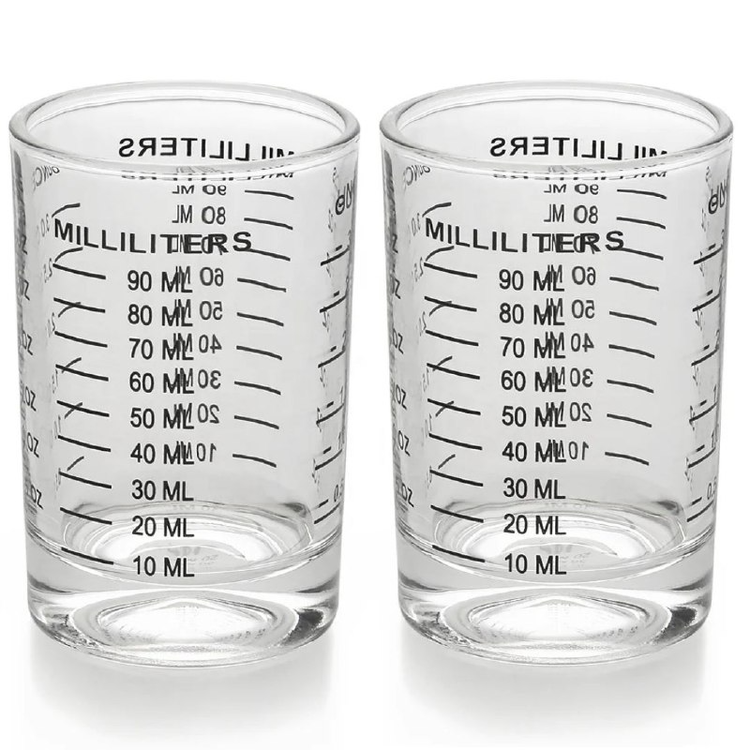 دو عدد شات شیشه ای مدرج با مقیاس میلی لیتر و اُنس مایع تا 90میلی لیتر
