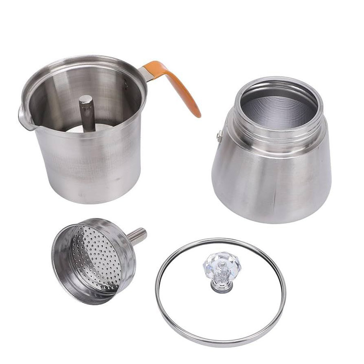 قهوه ساز ایتالیایی 3 کاپ استیل درب شیشه ای