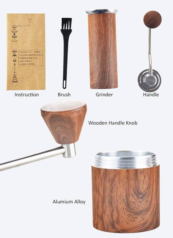 آسیاب دستی چوبی به همراه فرچه نظافت دفترچه همراه