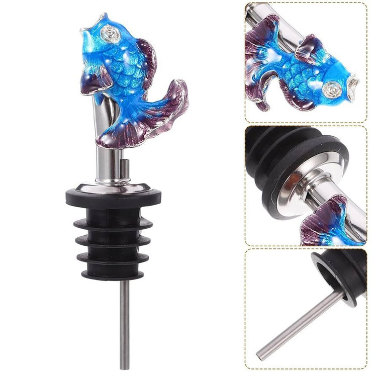 آرام ریز استیل ضدزنگ با طرح ماهی برای درب بطری سیروپ و شربت