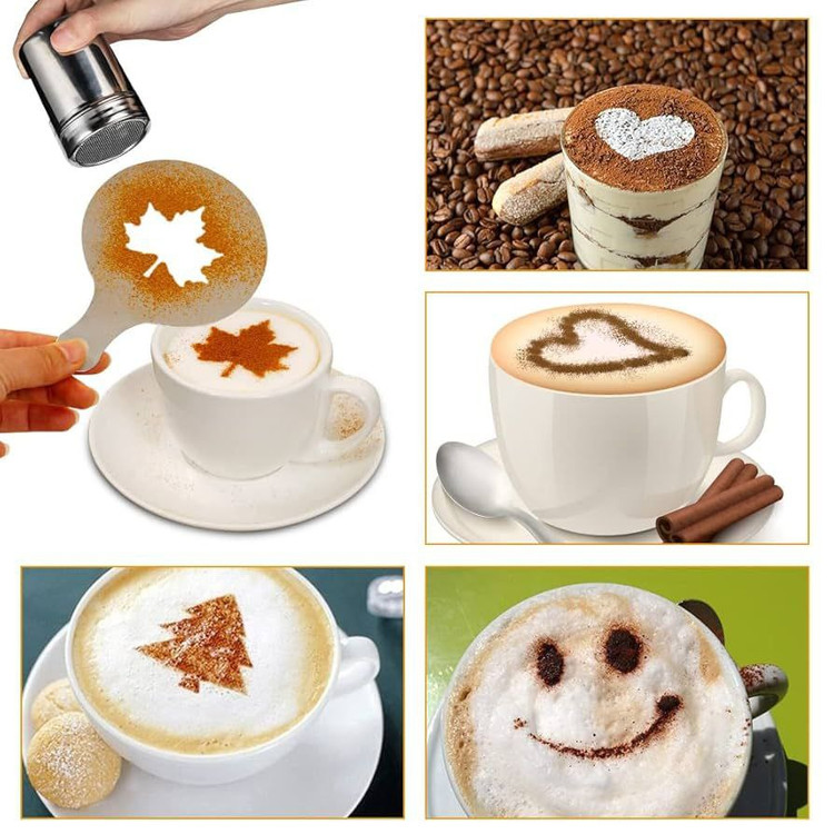 شابلون طراحی قهوه پلاستیکی گتر16 تایی برای تزئین لاته و کاپوچینو