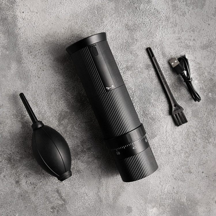 نمایش خوابیده آسیاب قهوه برقی قابل تنظیم و پرتابل مدل نیو همراه با کتانی فرچه و دمنده قهوه