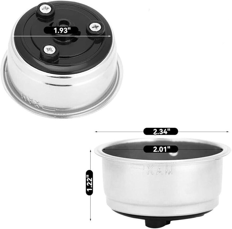 نمایش زیر بسکت واشر دار و نمایش سایز بسکت اسپرسوساز سایز ۵۱ میلیمتری همراه با واشر