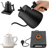 کتری برقی گوoseneck مشکی با پایه دیجیتال ، مناسب برای روش پوراور قهوه ، نمایش طراحی باریک و دسته گوoseneck برای ریختن دقیق آب