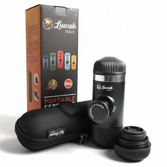 اسپرسوساز پرتابل دوکاره لوواک مدل Luwak Italy در رنگهای مختلف داخل کیف حمل