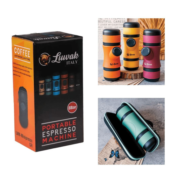اسپرسوساز پرتابل تککاره لوواک مدل Luwak Italy مناسب پودر قهوه، همراه کیف حمل و رنگبندی متنوع